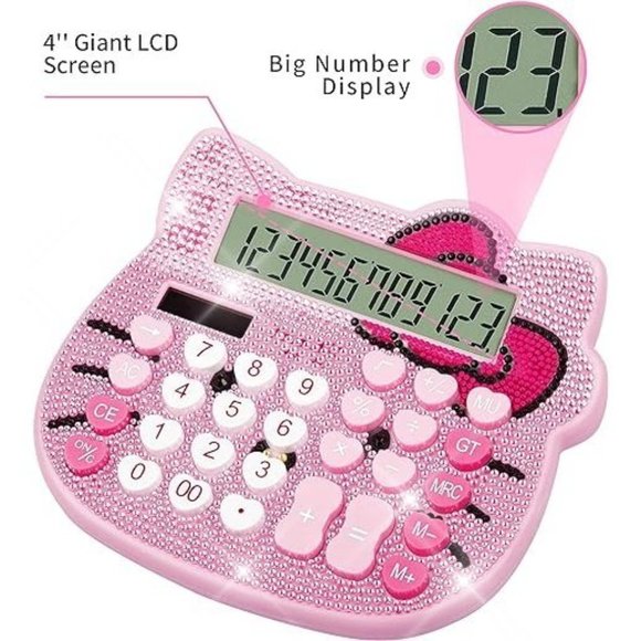 💕NEW Sparkling Bling Crystal Hello Kitty Pink Calculator 12 Digit LCD Di… - Picture 2 of 5